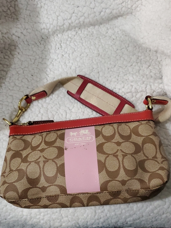 Coach Handbags - Coach Brown Signature Canvas Pink Center Stripe and Coral Trim